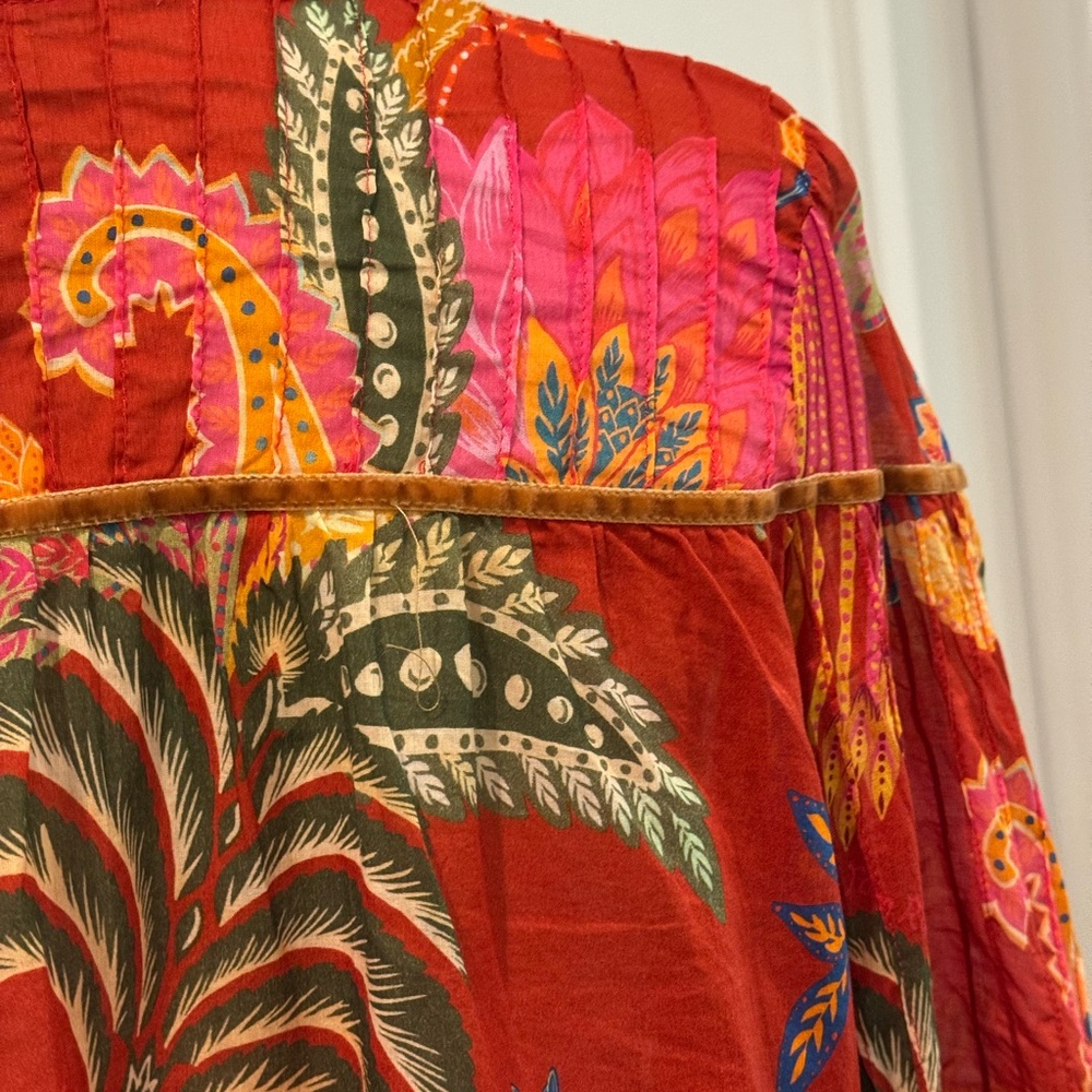 FARM Rio Red Pink Orange Floral Ruffled Button-Front Blouse - Picture 9 of 11